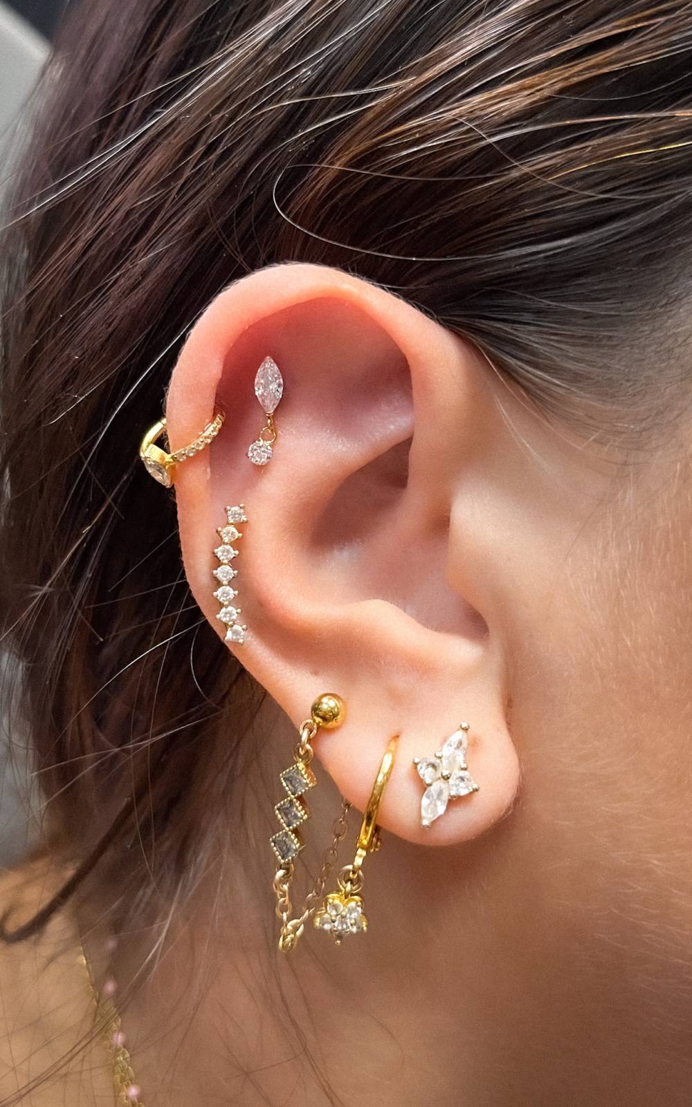piercing oreilles bijoux en strass avec helix 2, flat, et lobes